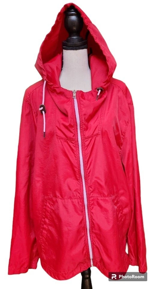 Nautica Full Zip Windbreaker Hoodie Size XL Red Water-Resistant Outdoor Sports