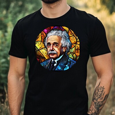 T-Shirt Herren Albert Einstein Buntglas Motiv Baumwolle Größe XS bis 5XL