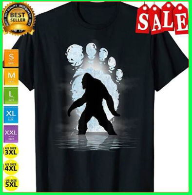 NEW LIMITED Bigfoot Footprint Moon Light Funny Sasquatch T-Shirt Size S-5XL