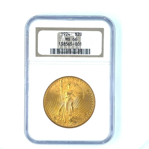 1924 $20 Gold St. Gaudens Double Eagle Graded by NGC as MS 66 in Old Holder