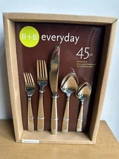 R&B Silver Bands 45-Piece Flatware Set 1482845000 New In Box  Retail $120
