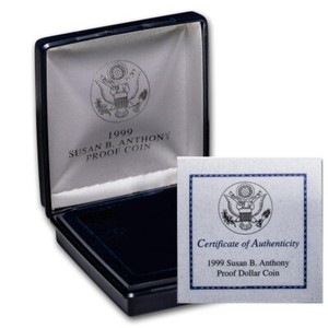 1999-P Proof Susan B. Anthony Dollar-Mint Issued Presentation Box & COA(NO Coin)