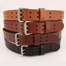 Men's Double Prong Full Grain Heavy-Duty Leather Belt 2 Hole - USA Made By Amish