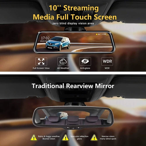 10'' Mirror Dash Cam Night Vision 1080P FHD Full Touch Screen View Backup Camera - Bild 4 von 9