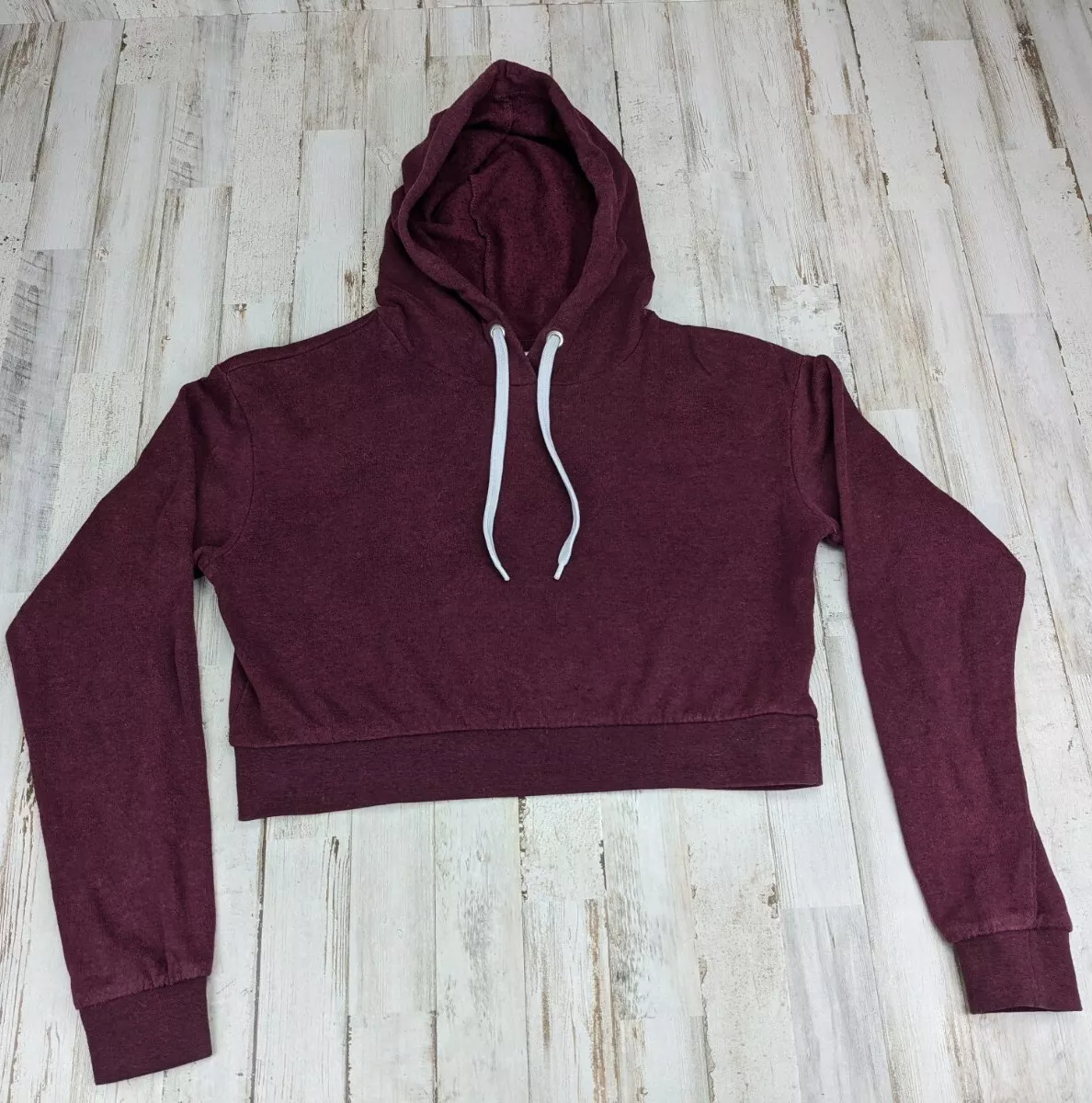 Divided H M Basic Womens XS Extra Small Maroon Color Cropped Long Sleeve Hoodie
