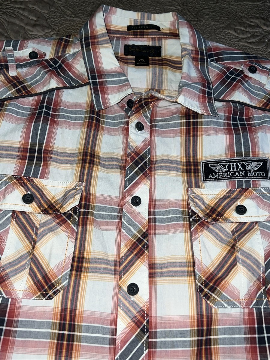 Helix Plaid Button Up Shirt-Mens Sz. XXL-HX American Moto Patch