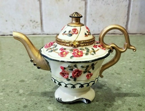 NINI CANTERBURY Hinged TEAPOT TRINKET~KEEPSAKE BOX 6-48 Collectible Mini 3.75" - Picture 7 of 9