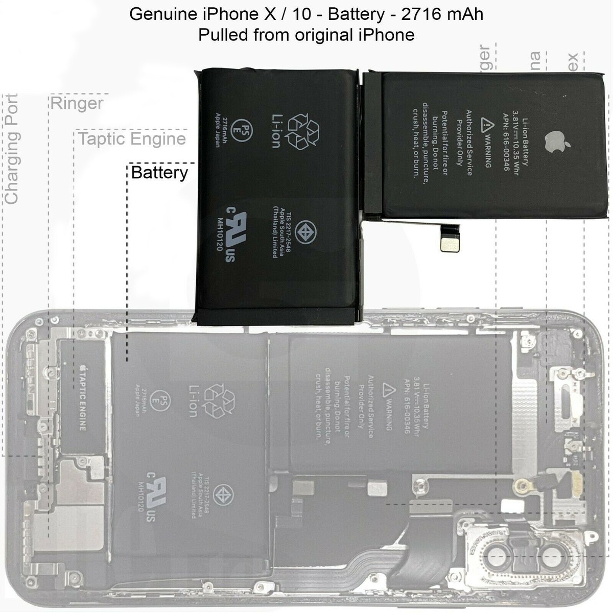 Genuine iPhone X Replacement Battery 5.8” 3.81v 2716mAh 616-00351