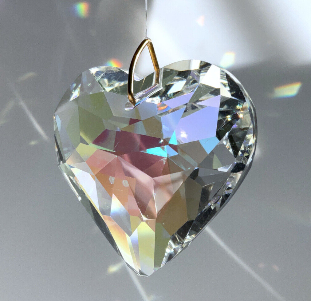 45mm Puffy Heart Clear AB Crystal Pendant Prism Suncatcher w/ Velvet Pouch