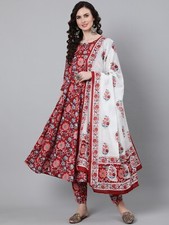 Floral Printed Anarkali Kurti Suit Indian Bollywood Top Kurta Pant Dupatta Set