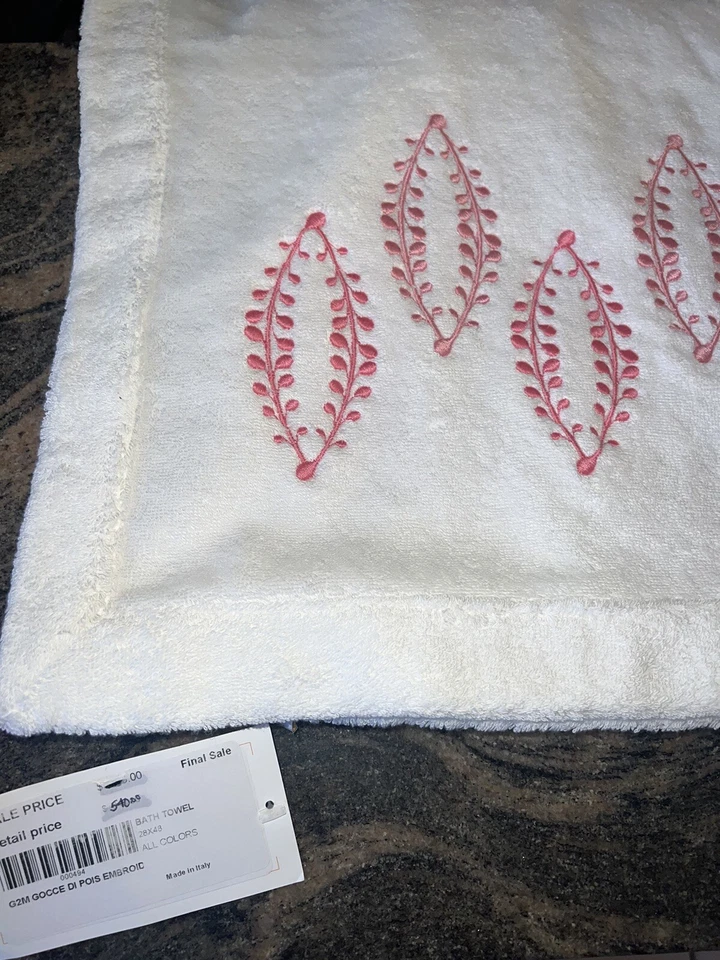 GORGEOUS NEW PRATESI SET OF BATH TOWELS~GOCCE DI POIS EMBROIDERED~PINK~28x48” - Изображение 2 из 4