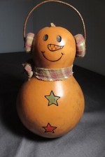 Vintage Snowman Gourd With Scarf and Earmuffs Christmas Holiday Winter Decor