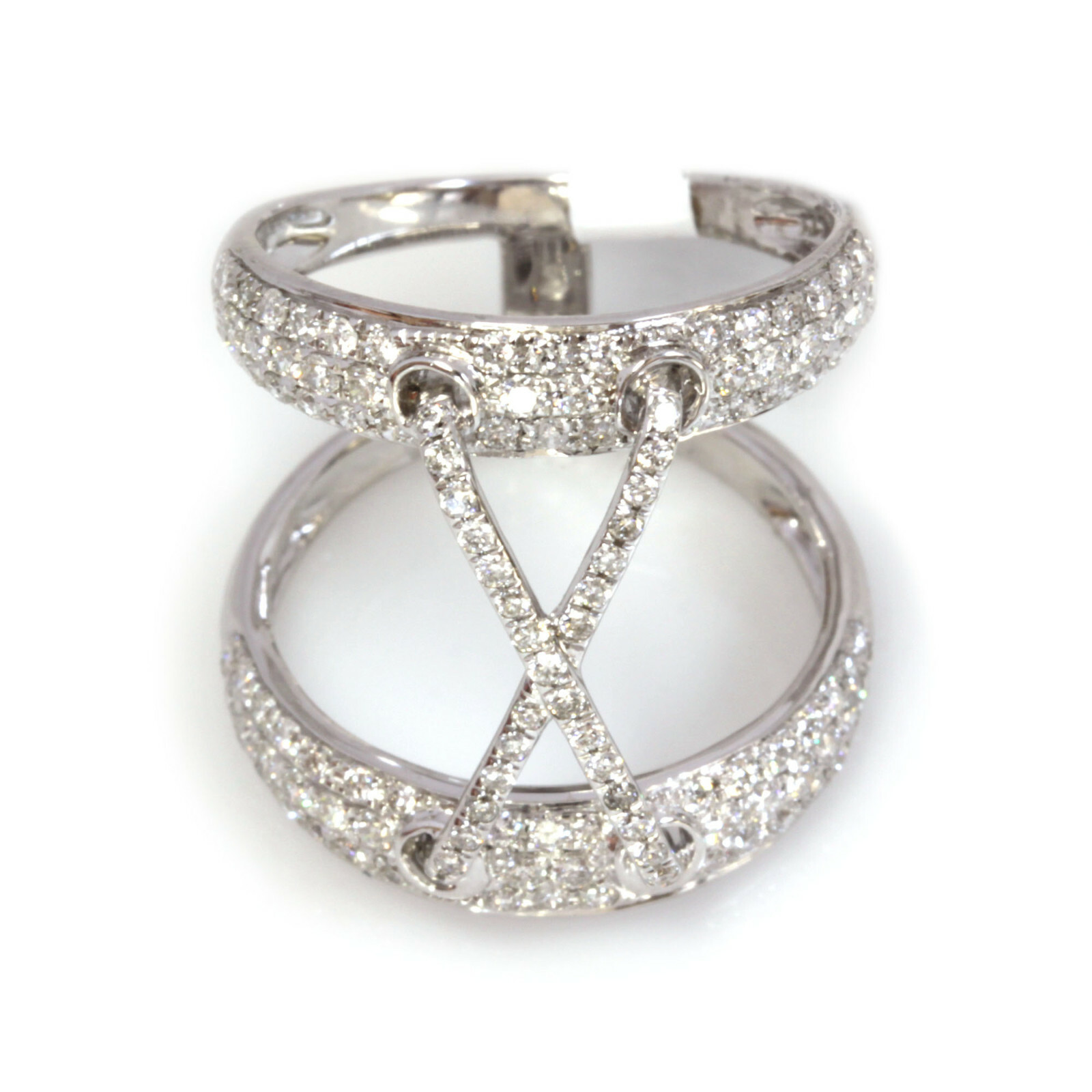 1.5 ctw Natural Diamond Solid 14k White Gold Wide Open X Finger Wrap