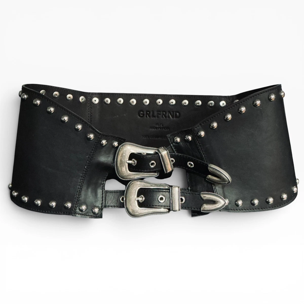 GRLFRND Wide Leather Studded Waist Corset Belt Western Rock Glam Black M/L Wide Studded Leather Corset Belt: Biker Punk Goth Western  main image 3