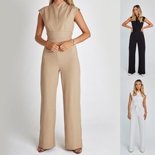 Fashion Elegant Long Sleeveless Jumpsuit Summer V-neck Casual Wide Leg Long Over