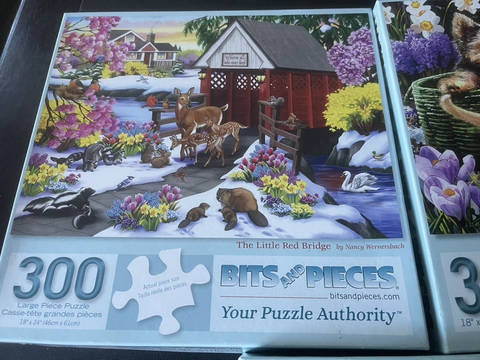 Lote de 3 Bits y Piezas 300 Piezas Rompecabezas Completo Invierno Perros y Gatos Cachorros Foto 3 de 4