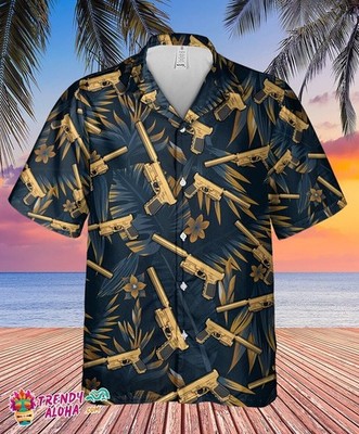 Premium Gold Guns Tropical Short Hawaiian Shirt For Gun Fans