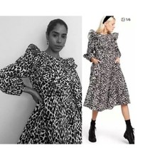 Sandy Liang x Target Leopard Print Ruffle Bib Tiered Midi Dress Large New