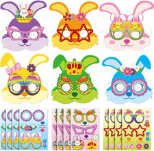 Easter Bunny Mask Craft Kit, 24 Packs DIY Paper Bunny Masks with Stickers for Ea