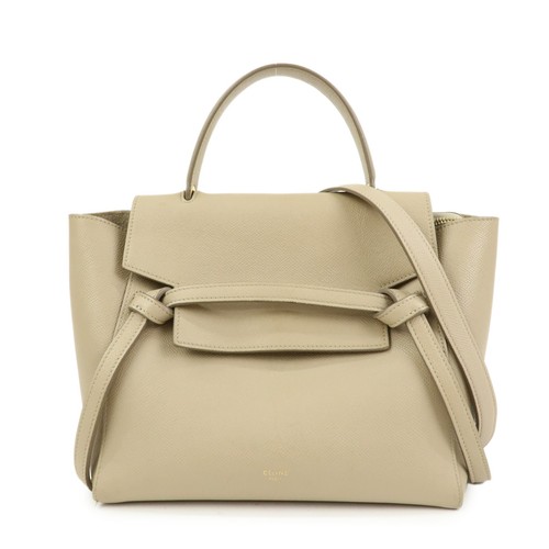 CELINE Belt Bag Leather 2WAY Bag Hand Bag Shoulder Bag Greige Authentic Used F/S