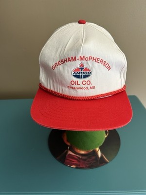 Vintage AMOCO Oil Co Gas Fuel Greenwood MS Snapback Rope Hat White Red Cap VTG