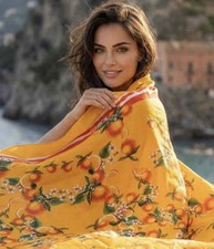 Antica Sartoria 2026 Orange π & Red Flowers Positano Scarf Sarong Nwt