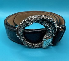 Brighton Black Patent Leather Crystal Snake Buckle Belt Sz 38 B31503 USA Bling
