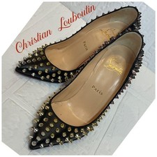 Seltene Christian Louboutin Spike Studded Heels Pumps 35 (US 5) Schwarz Leder