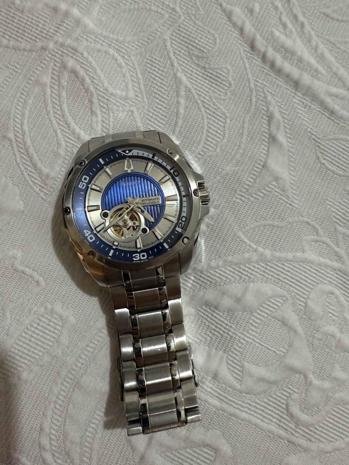 Bulova Automatic Skeleton Blue Dial Wristwatch St… - image 1