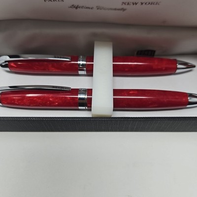Pierre Cardin Pen & Pencil Red & Silvertone w/  Bonus Stylus  Box Hinge Loose