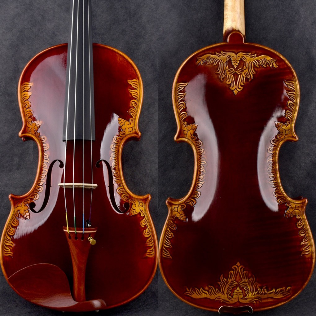 A30 Master Antique Stradivari Style Carved Flower Violin 4/4 European Wood Rich
