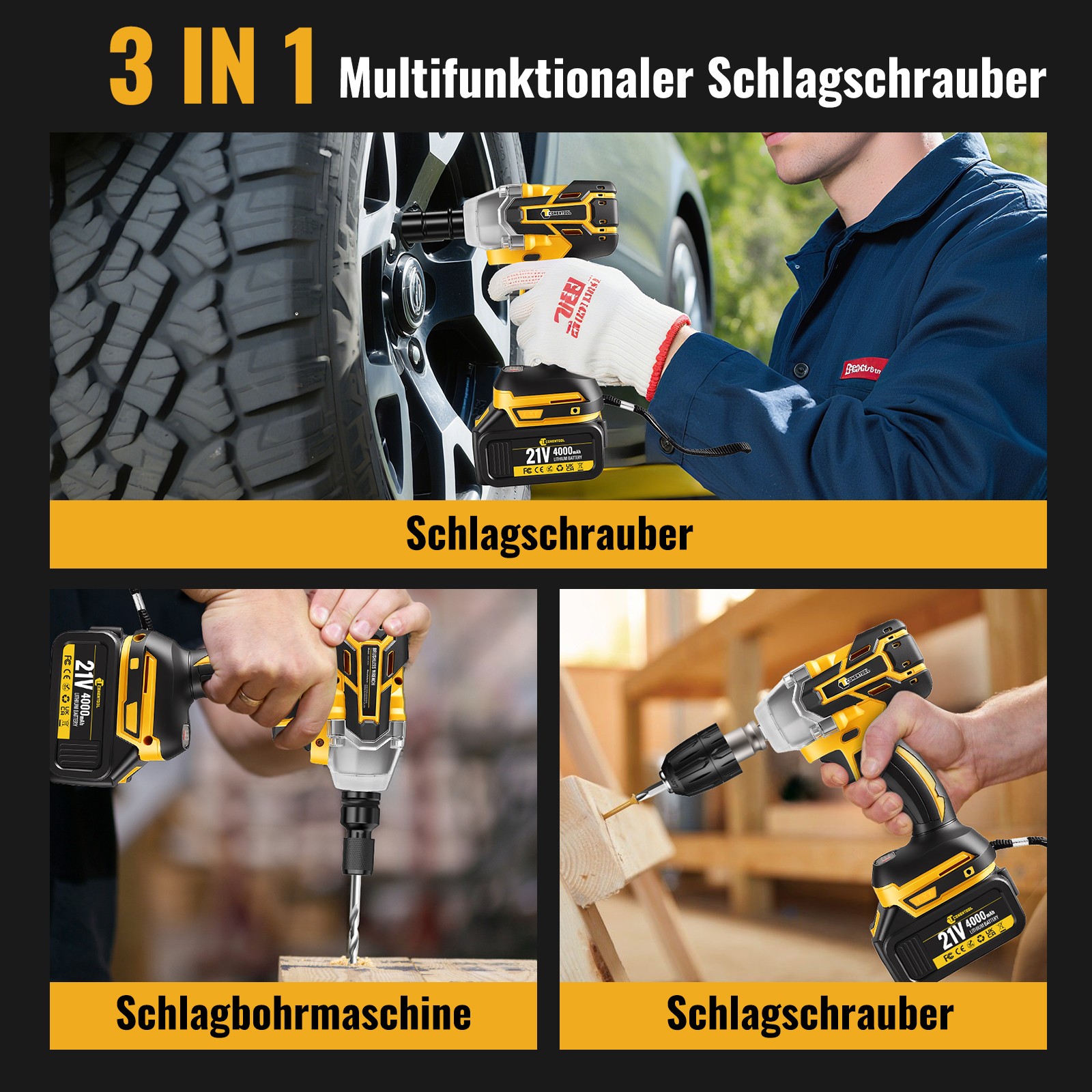 Avvitatore a percussione a batteria 1200N.m 21V con batterie 2*4.0Ah e caricabatterie DHL foto 4