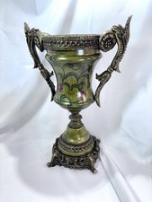 Gorgeous 16 Decorated Ornate Design Green Resin Urn W/Handles Flowers