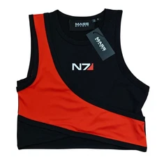 Mass Effect N7 Crop Top Women's Size Small Black Red Asymmetrical Bioware NWT