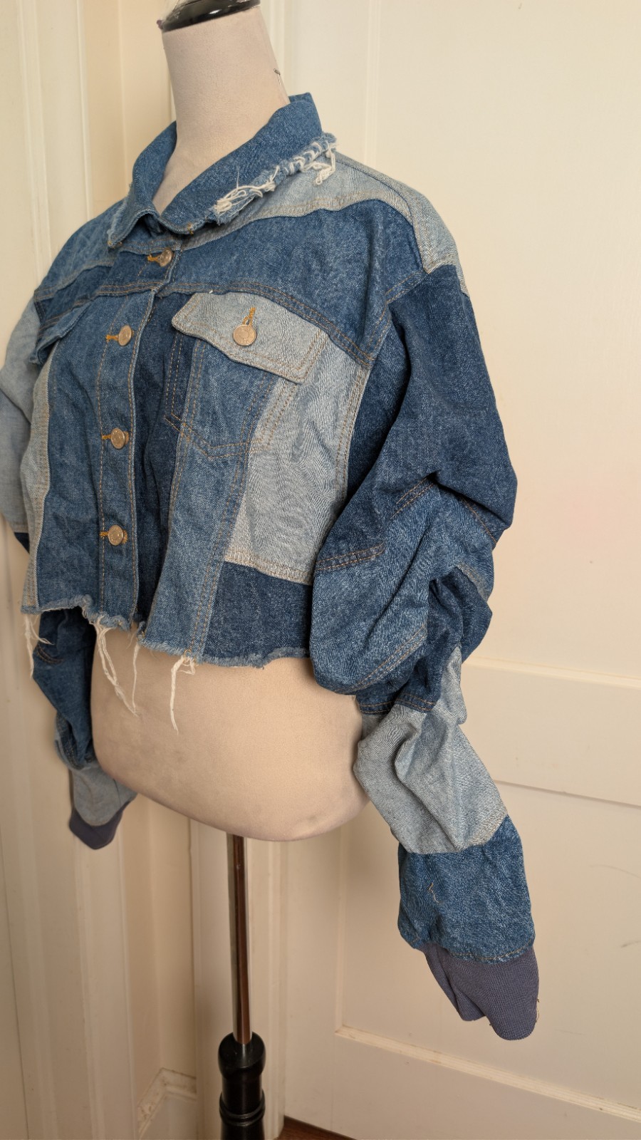 Azalea Wang All Patched Up Patchwork Cropped Deni… - image 3