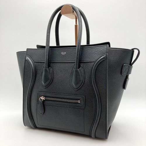 Celine Luggage Micro Shopper Handbag Black Leather Tote 10.2x9.8x5.5 in