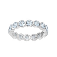 Round Aquamarine 925 Sterling Silver Eternity Band Stackable Women Ring