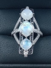 Sterling Silver Triple Labradorite Setting Ring w. accent stones Size 9