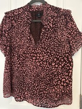 J Crew Short Sleeve Ruffle Top in Pink Leopard Size xl Blouse Animal Print