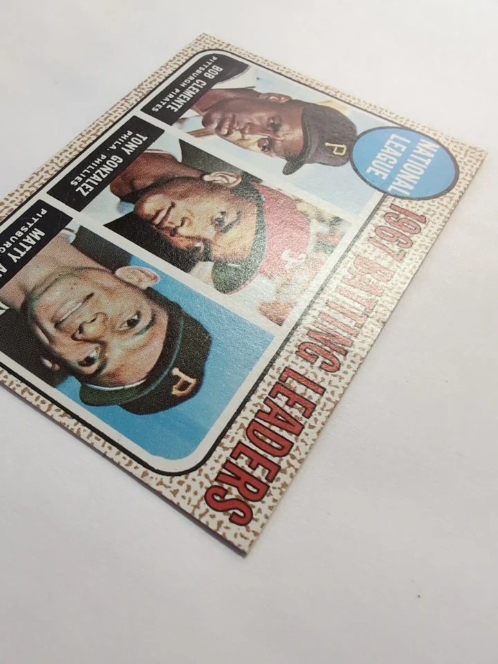 1968 Topps #1 Líderes de bateo de la Liga Nacional Bob Clemente / Tony Gonzalez / Matty Alou casi nuevo+ Foto 4 de 4