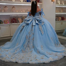 Quinceanera Dresses Ball Gowns Glitter Lace Applique Beading Off Shoulder Bows