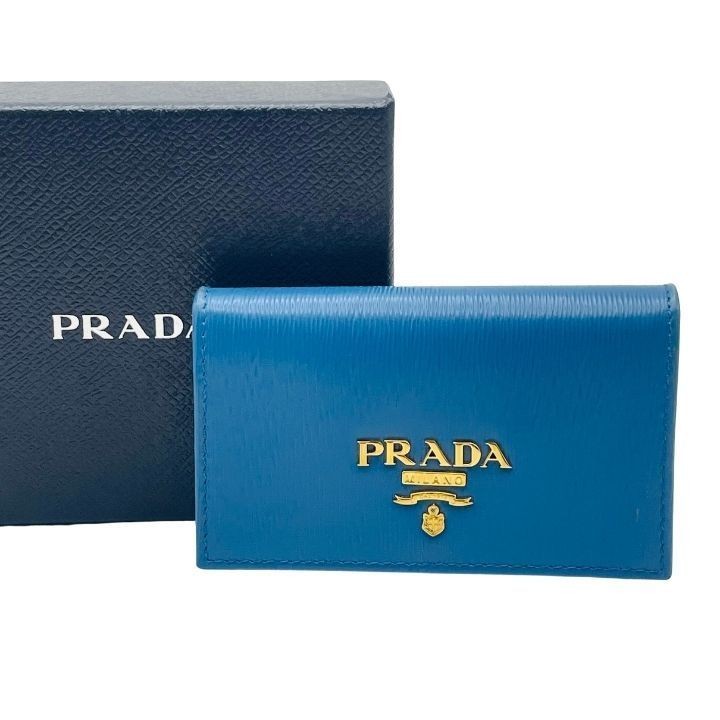 Prada Vitello Move Card Holder Cobalt Blue Leather Business Card Case