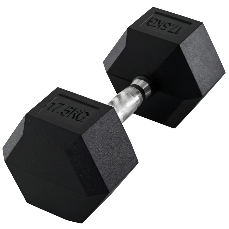 HOMCOM 17.5KG Single Rubber Hex Dumbbell Portable Hand Weights Home Gym, photo 1 of 5