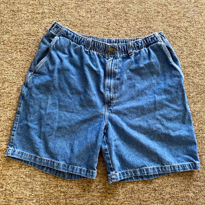 Harbor Bay Men's Blue Denim Shorts XL Elastic Waist Relaxed Fit 10'' Inseam