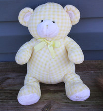 Animal Alley Toys R Us Yellow White Gingham Rattle Teddy Bear 12" Plush HTF Rare