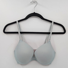 Victoria's Secret PINK Bra 34C Light Blue Gray Push Up Logo-READ