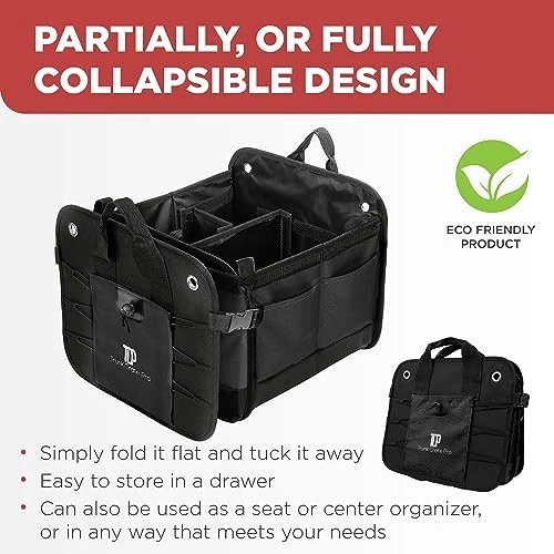  Trunk Organizer For Car, Suv, Truck | Premium Adjustable Multi Large Black - Image 4 of 4