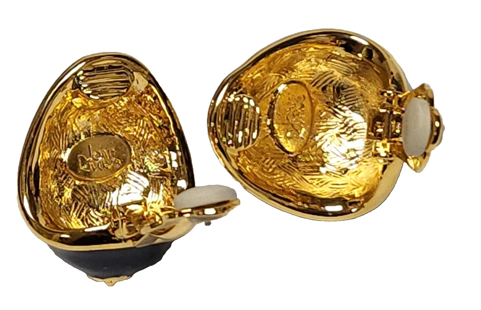 Nuevos Pendientes de Clip Curvo Joan Rivers Azul Marino Esmalte Imitación Peral Tono Dorado Foto 4 de 4