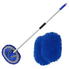  62" Microfiber Car Wash Brush with Long Handle Car Washing Mop Kit Mitt Blue