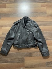 Graue Jacke in Lederoptik, Clockhouse, Größe 44, cropped mit Gürtel